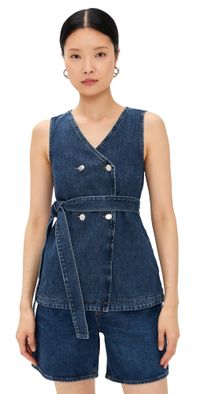 ALIGNE Jate Denim Wrap Waistcoat Vest Mid Blue 14