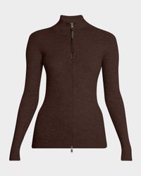 Ribbed Long-Sleeve Monili Zip-Up Top