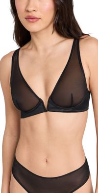Commando Chic Mesh Plunge Underwire Bra Black 34DD