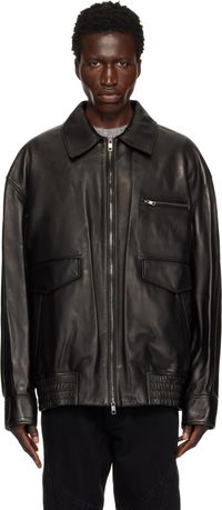 WOOYOUNGMI Black Banding Leather Jacket