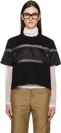 sacai Black Nylon Twill Mix Cotton Jersey T-shirt
