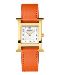 Heure H Watch, Gold Plate & Leather Strap