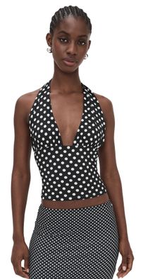 Miaou Mathilde Halter Top Black And White Polka Dot M