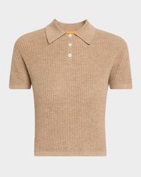 Cashmere Short-Sleeve Shrunken Polo Sweater