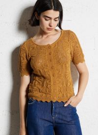 Vila - Gilet droit manches courtes en dentelle - Taille L - Marron