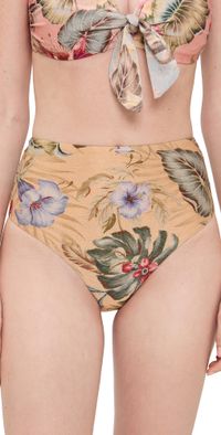 Zimmermann Coco High Waist Bikini Bottoms Tan Multi Floral 3