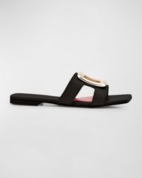 Leather Buckle Flat Slide Sandals