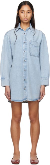 Frame Robe chemise courte bleue en denim