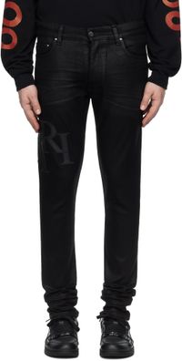 AMIRI Black Waxed Staggered Logo Skinny Jeans