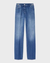 Stone Wash Denim Straight-Leg Jeans
