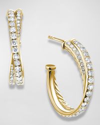 24mm Pave Crossover Hoop Earrings with Diamonds and Gold
