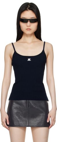 Courrèges Débardeur bleu marine en tricot - Reedition