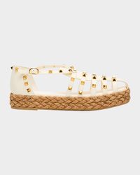 Rockstud Leather Espadrille Fisherman Sandals