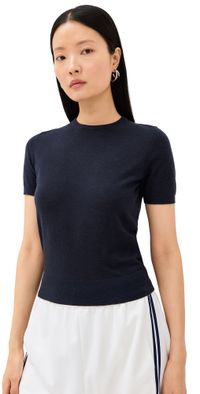 Tibi Skinlike Mercerized Wool Shrunken Tee Navy XS