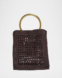 Summer Banana Top-Handle Bag in Crochet Paper and Leather