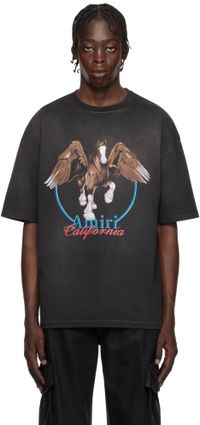 AMIRI T-shirt noir à image de Pégase et à effet délavé rétro