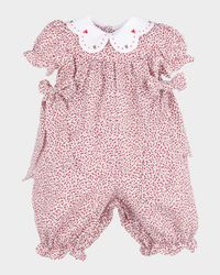 Girl's Floral Scalloped Collar Short-Sleeve Jumpsuit, Size 6M-18M
