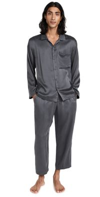 Lunya Washable Silk Button Up PJ Set Meditative Grey S