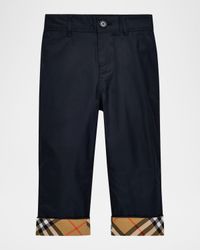 Kid's Check Turn-Up Cotton Trousers, Size 3-14