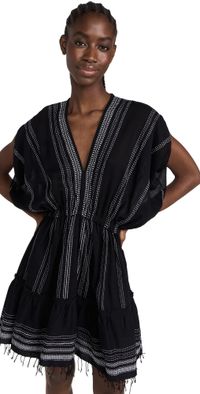 lemlem Leliti Short Plunge Neck Dress Black M