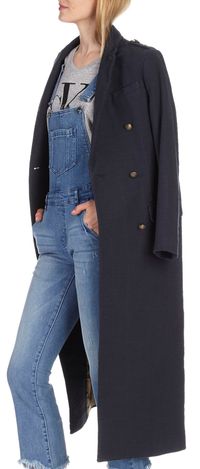 Swildens - Manteau cintré long en coton qem - Taille 42 - Bleu