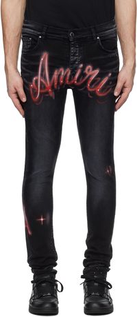 AMIRI Jean skinny noir à logos à effet aérosol