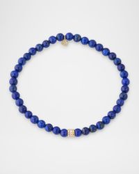 Smooth Lapis Lazuli Bead Bracelet with 4mm Pavé Diamond Rondelle