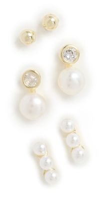 By Adina Eden Cubic Zirconia & Pearls Stud Earrings Combo Set Gold One Size