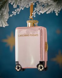 Opal Pink Catching Flight Suitcase Christmas Ornament