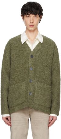 OUR LEGACY Cardigan vert en tricot brossé