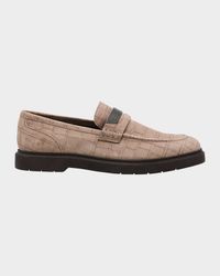 Croc-Embossed Suede Monili Penny Loafers