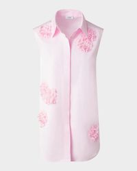 3D Carnation Applique Sleeveless Button-Down Blouse
