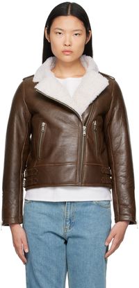 Yves Salomon - Meteo Brown Zip Leather Jacket