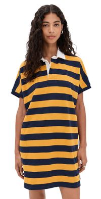 Denimist Rugby T-Shirt Dress Yellow/Navy Wide Stripe M