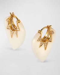 18K Yellow Gold Earrings with White Onyx and GH-SI Diamonds, 25x20mm