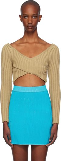 Isa Boulder Beige Crossed Sleeves Sweater