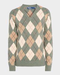 Men's Cotton Wool Argyle V-Neck Sweater
