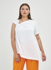 Mat Fashion - Tee-shirt asymétrique en coton - Taille 50 - Blanc