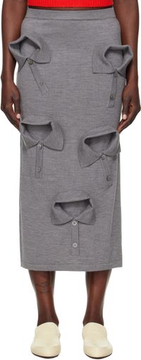 Moschino Jupe longue grise à appliqués de style col