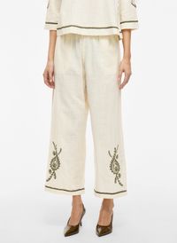 Vila - Pantalon large taille haute brodée - Taille 42 - Beige