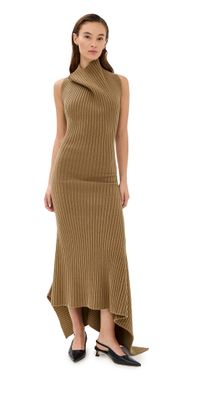 Victoria Beckham Draped Sleeveless Rib Dress Dark Caramel M