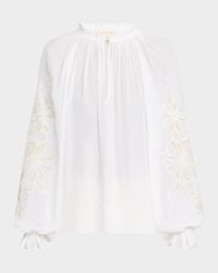Nelida Floral Embroidered Balloon-Sleeve Blouse