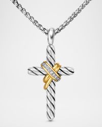X Cross Necklace in Silver with Diamonds and 14K Gold