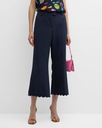 Flared Wide-Leg Trousers with Scallop Trim