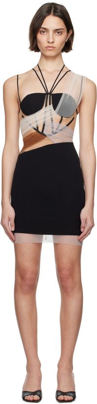 Nensi Dojaka Black Sacha Corset Sheer Drapes Minidress
