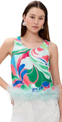 English Factory Print Top With Feathers L/Blue Multi S