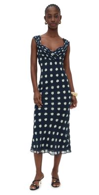 Cult Gaia Eliseo Silk Dress Small Dot Deep Lake 10