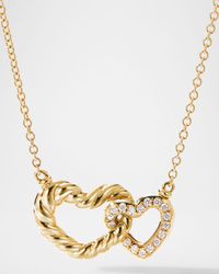 Cable Collectible Interlocking Heart Necklace with Diamonds in 18K Gold, 20.6mm
