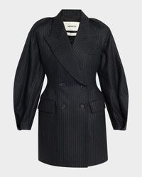 Kitts Ruched Balloon-Sleeve Double-Breasted Blazer