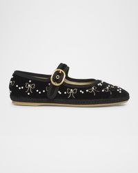 Endouce Bow Velvet Mary Jane Ballerina Flats